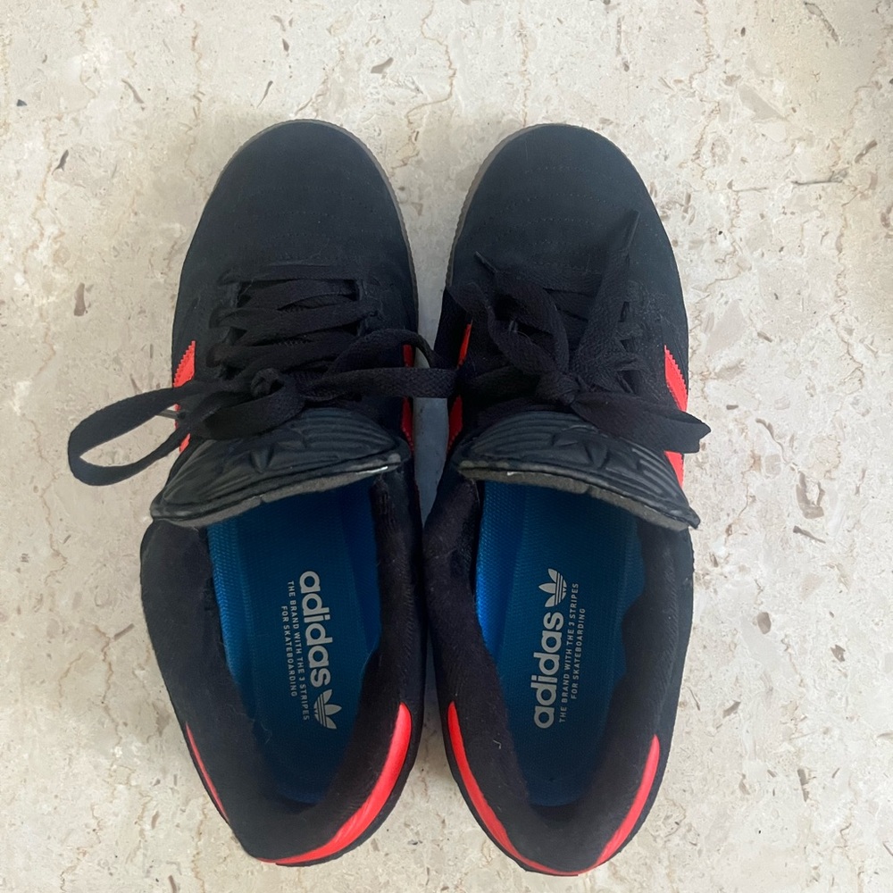 Adidas Busenitz Black Sneakers with Vibrant Red/orange Stripes - Picture 3 of 4